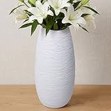 Tvzouo White Ceramic Flower Vase, 9.6 inch, Curved Rim Decorative Vase for Home Decor, Shelf Decor, Rustic, Centerpiece, Living Room, Table, Office Desk, Farmhouse, Gift