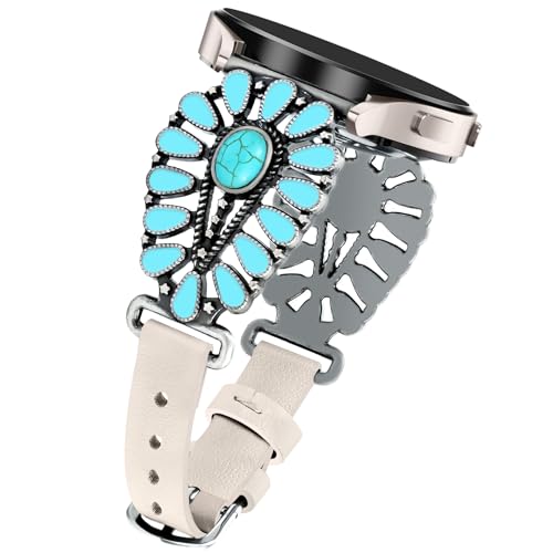 JR.DM Leather Band Women Compatible with Samsung Galaxy Watch 7/6/5/4/Active 2 40mm 44mm/Watch 6 Classic 43mm 47mm/Watch 5 Pro 45mm/Watch 4 Classic 42mm 46mm, Western Boho 20mm Straps, Starlight