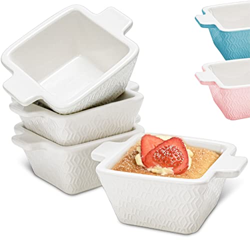 Lot de 4 Mini Plats à Four en Céramique - Empilables - Allant au Four et Airfryer - Lavable au Lave-vaisselle - Blanc