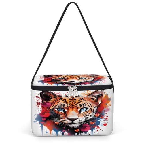 Tiger Lunch Bags for Women Men 9 Cans, Hot & Cold Food Delivery Bag Insulated Grocery Bag Insulated Lunch Box Watercolor Tiger Cooler Bag for Office Work Picnic Beach
