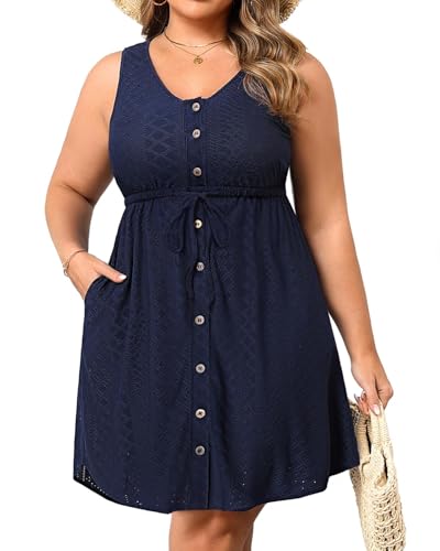 Talisea Navy Blue Dress Women Plus Size Summer Casual Eyelet
