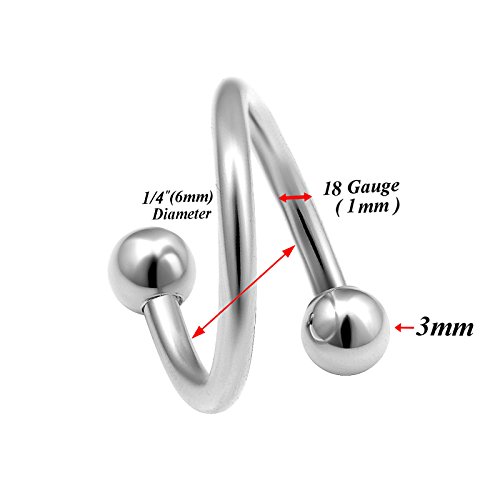 Bodyjewellery 2Pcs 18G Spiral Barbell Cartilage Earring Lip Tragus Eyebrow Hoop Helix Twisted Bar Surgical Steel Studs Bbdh Balls 6Mm #TOP1