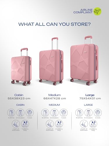 Image of Safari Pentagon Pro 8 Wheels Set of 3 Trolley Bag, Hard Case Polypropylene, 360º Wheeling Small Check in Luggage, Suitcase for Travel, Trolley Bags for Travel, Rose Gold