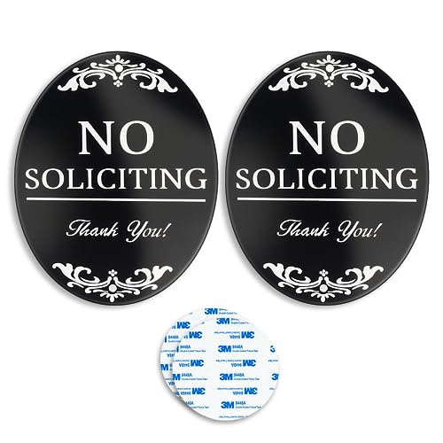 Image of No Soliciting Sign for Front Door, 4x5 Inch Aluminum Door Sign 2 Pack | Premium Aluminum No Soliciting Sign with 3M Adhesive, Weatherproof Door Plaque for Home, Office, Porch and Entryway