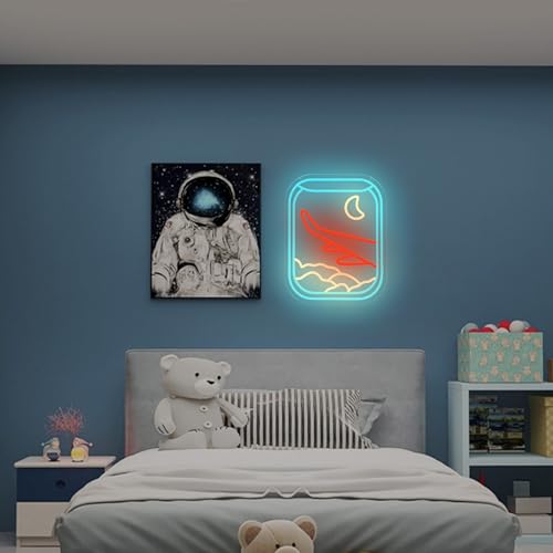 Image of Airplane Window View Neon Sign LED Neon Lights for Wall Decor, Bedroom, Living Room, Game Room, Party Decoration, Travel Theme Neon Light Sign for Home, Bar, Dorm, and Gift Ideas