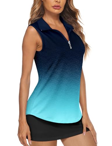 Image of Koscacy Women's Sleeveless Golf Tennis Polo Shirts Zip Up Dry Fit Workout Tank Tops Athletic Shirt