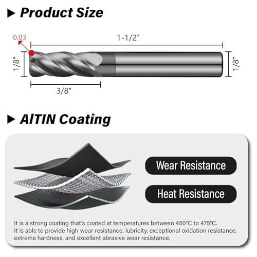 Image of 1 /8 inch Carbide Corner Radius End Mills - 0.03 inch Corner Radius, AlTiN Coated, 4 Flute Endmill for Milling Alloy Steel, Iron, Copper