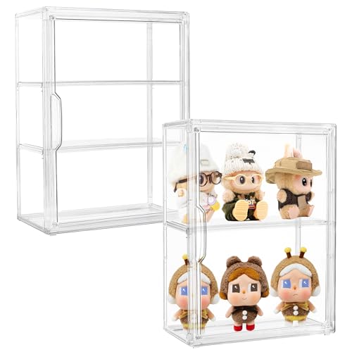 Image of Acrylic Display Case for Collectibles 3 Tier Wall-Mounted Display Case with 2 Movable Plates Clear Display Cases for Figures with Magnetic Door Tall Display Box, 2 Pack