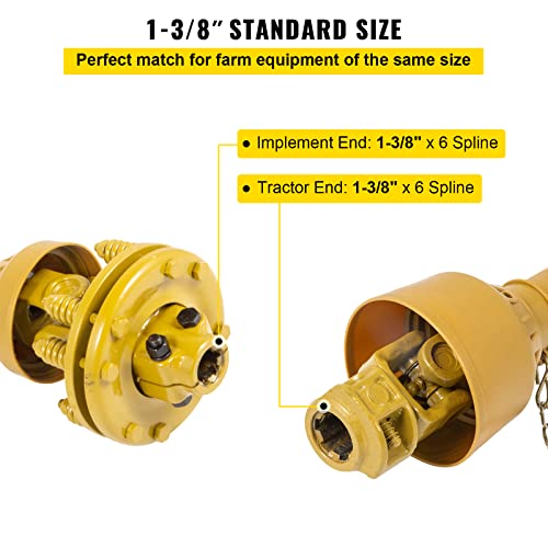 VEVOR PTO Shaft, 1-3/8" PTO Drive Shaft, 6 Spline Both Ends PTO Driveline Shaft, Series 4 Tractor PTO Shaft, 31.5"-41" Brush Hog PTO Shaft, Yellow PTO Shaft w/Slip Clutch for Bush Hog/Finish Mower by VEVOR - Image 3