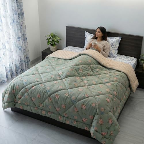 Image of Mafatlal Tulip Premium 120 GSM Quilted Comforter for Single Bed | Reversible, AC Blanket & Skin Friendly | 60 x 90 Inch | Pistachio Green