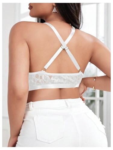 Image of MakeMeChic Women's Plus Size Lace Bralette Front Closure Bras Wireless Deep V Triangle Sexy Lace Bra