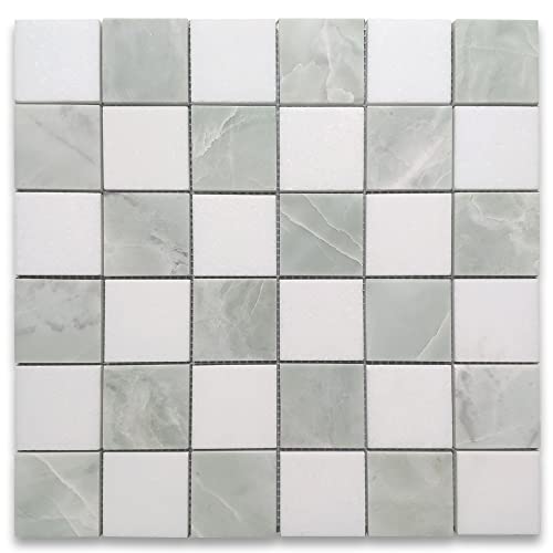 Stone Center Online Thassos White Green Jade Marble 2x2 Checkerboard