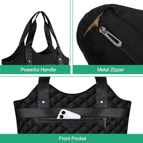 MOSISO Tote Bag for Women, Rhombus Quilted Large Capacity Work Laptop Tote Bag with Cup Holder Inside, Carrying Large Tote Handbags with Laptop Compartment&Pocket for College,Work,Teacher,Nurse, Black3