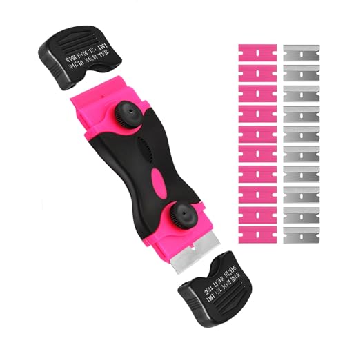 Razor Blade Scraper Tool Kit Pink Razor Scrapers Tool & 20Pcs Extra Blades Plastic Paint Scraper Tool Razor Scraper Tool for Glass Top Stove Scrappers for Cleaning Window Decals Stickers Adhesive