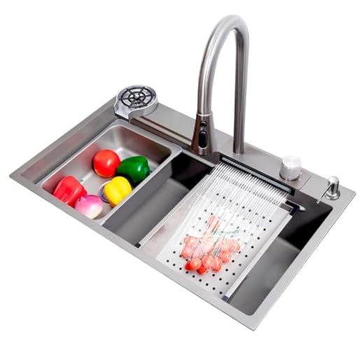 Cuba Gourmet Premium Cascata Lavador Copos Torneira Extensível Completa Pia Cozinha Multifuncional Premium Luxo Aço Inox 304 Diversas Cores – Brinovar (PRATA)