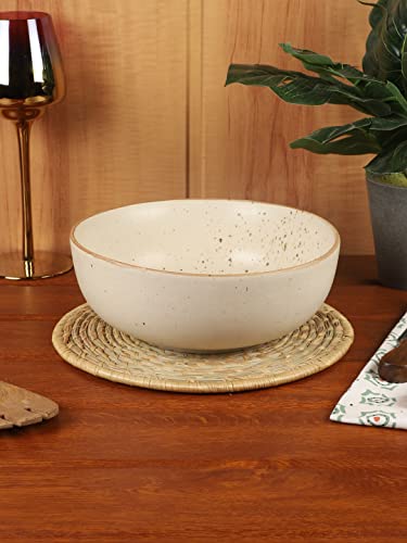 Image of miah decor Ceramic Serving Bowl | Speckled Ivory Rustic Stoneware Style Bowl for Rice, Curry, Gravy & Salad | Deep Multipurpose Serving Dish for Parties & Family Meals (Style 10)