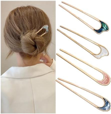 INSIME Exquisite Hair stick for bun hair | Marble embezzled Hair bun stick for women stylish look Juda stick for hair bun | Premium Metal Hair bun sticks for women (Pack of 4)