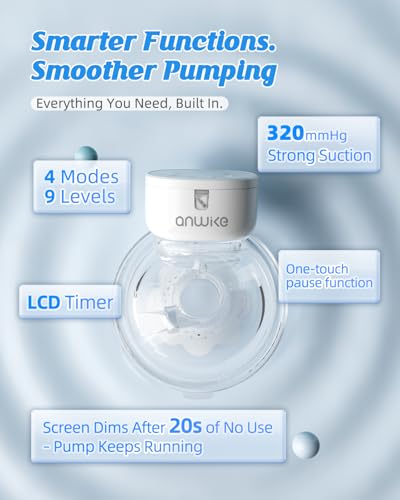 ANWIKE Hands Free Breast Pump Ultra-Light 230g, Wearable Breastfeeding Pump Portable for Travel and Work, Low Noise, Ergonomic 135° Flange, 9 Levels 4 Modes with 19/21mm Flange Inserts (White 2 Pack) - Image 5