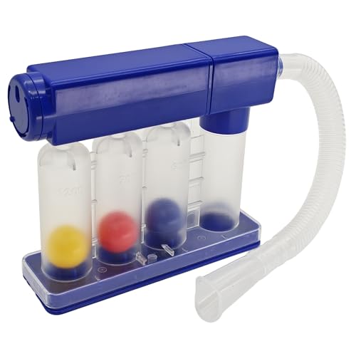 SEABABOO Atemtrainer Für Lungenfunktion Atemübungsgerät Tiefatemtrainer Mit 3 Bunten Bällen Und Mundstück&3-Kammer-Atemtrainer System Lungentrainer Dual-Modus + 9-Gang-Einstellung (Blau, M)