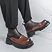 QWUIEOIN Men's Fashion Leather High-Top Pull On Platform Chunky Heel Chelsea Boots Round Toe Lug Sole Non-Slip Casual Shoes for Walking Dress Party Office Work (8.5,Brown)