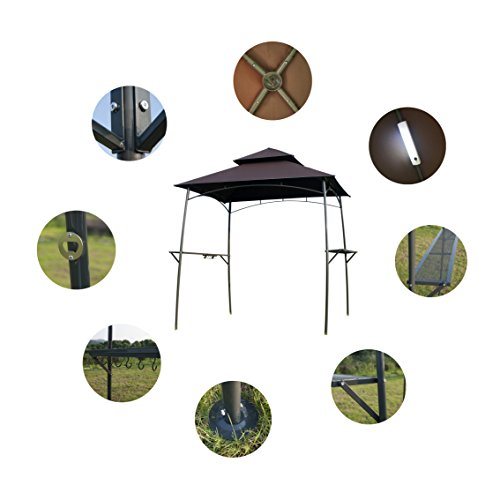 GOJOOASIS BBQ Grill Gazebo w/2Pcs Led Barbecue Canopy Tent 2-Tier Soft Top