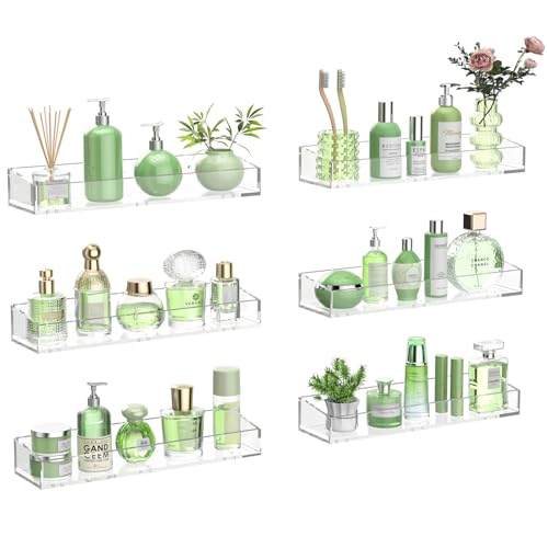 YLYEEU 6PCS Acrylic Floating Shelves for Wall, 15" Clear Acrylic