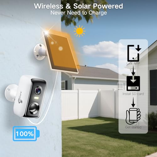 Juyivast Solar Security Cameras Wireless Outdoor, 2K WiFi Cameras for Home Security, Battery Powered AI Motion Detection Surveillance Home Security Cameras, Color Vision Night, 2-Way Talk