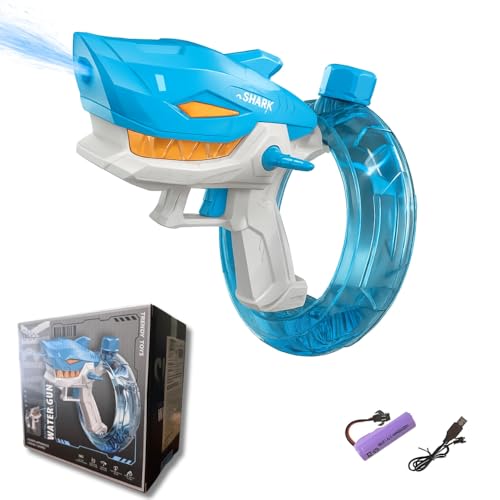 Pistola Disparo de Agua Tubarão de Brinquedo Eletrônica, Longo Alcance com LED e Bateria Recarregável, Brinquedo Infantil para Crianças (Azul)