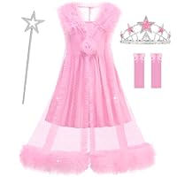 Aolliya Pink Witch Dress for Girls 2 Piece Good Witch Costumes Halloween Fancy Dress Up Party Birthday Cosplay Outfits
