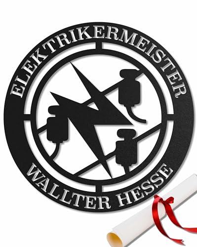 Zunftzeichen Elektriker – Individuelles Metallschild, Moderne Wanddekoration, Symbol Elektrotechnik, Ideal für Werkstätten & Technikbüros, Personalisiertes Geschenk für Elektrofachkräfte