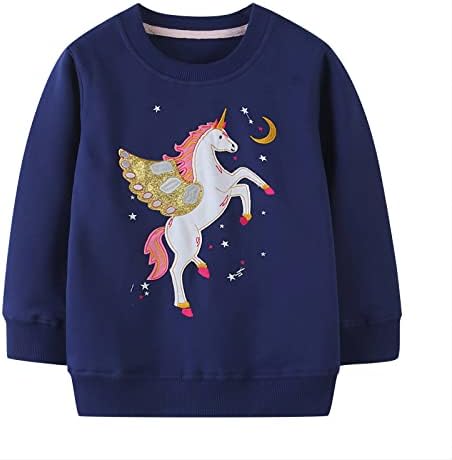 Toddler Girl Sweatshirts Pullover Crewneck Blue Unicorn Winter Long Sleeve Tops Cotton Casual Sweater Shirts 4T