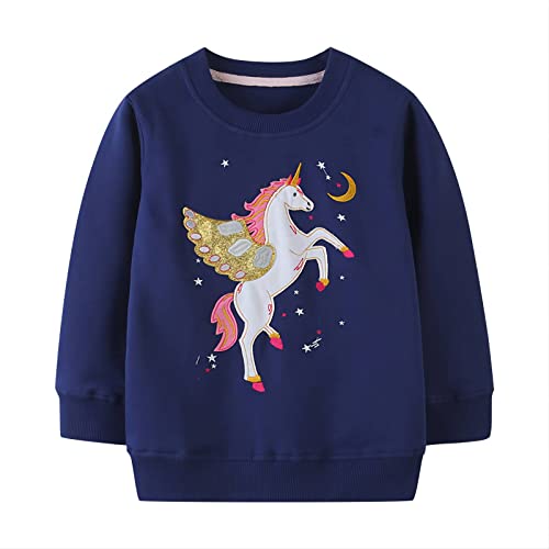 Toddler Girl Sweatshirts Pullover Crewneck Blue Unicorn Winter Long Sleeve Tops Cotton Casual Sweater Shirts 4T #TOP3
