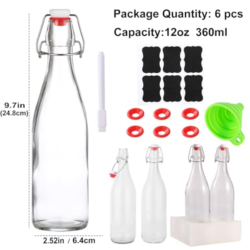 6 Pack 12 oz swing top glass bottles,flip top glass bottles 12 oz with airtight lids for Home Brewing,2nd Fermentation,Kombucha,Kefir,Vanilla Extract,Juice,Tea,Beverages,Soda,Oils,Vinegar,Limoncello - Thumbnail 2