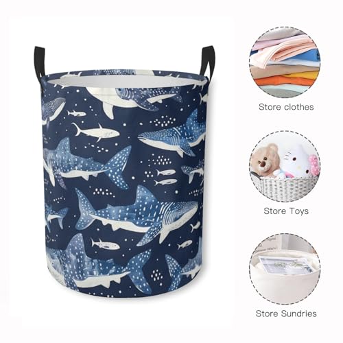 Laundry Basket Whale Shark Collapsible Laundry Hamper with Handles Clothes Storage Bin for Household Bedroom Bathroom College Dorms by GODARM - Image 3