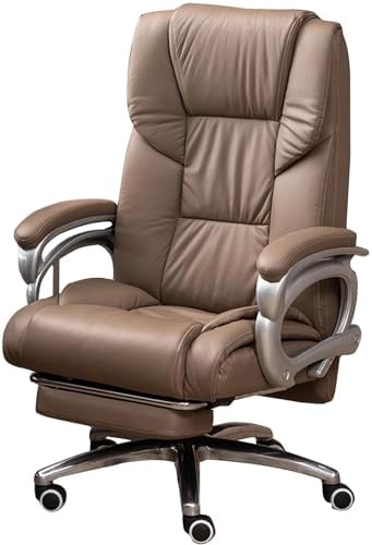 Genuine Leather Office Chair, Comfort Executive Computer Chair Ergonomic Swivel Task Chair with Adjustable Back and Footrest for Heavy People,Khaki-One Size