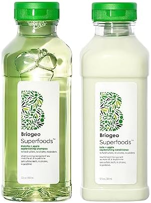 Briogeo Superfoods Apple Matcha Kale Replenishing Shampoo and Conditioner Duo, Replenish Dull, Dry Hair and Supports Healthy Hair and Scalp, Vegan, Phalate & Paraben-Free