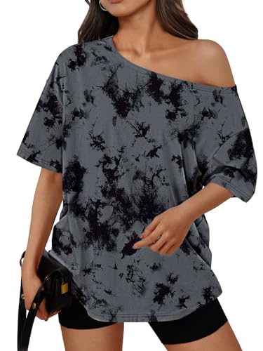 Womens Oversized Slouchy Tunic Shirts Grunge Tie Dye Casual Streetwear Activewear Gym Cover Up Tops CamoDarkgrey M
