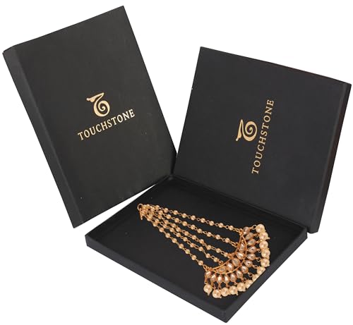 Image of NEW! Touchstone inchContemporary Kundan Collection inch Indian Bollywood Royal Mughal Beautiful Long Chaanbaali Kundan Look Faux Pearls Designer Bridal Jewelry Jhoomer In Gold Tone For Women.