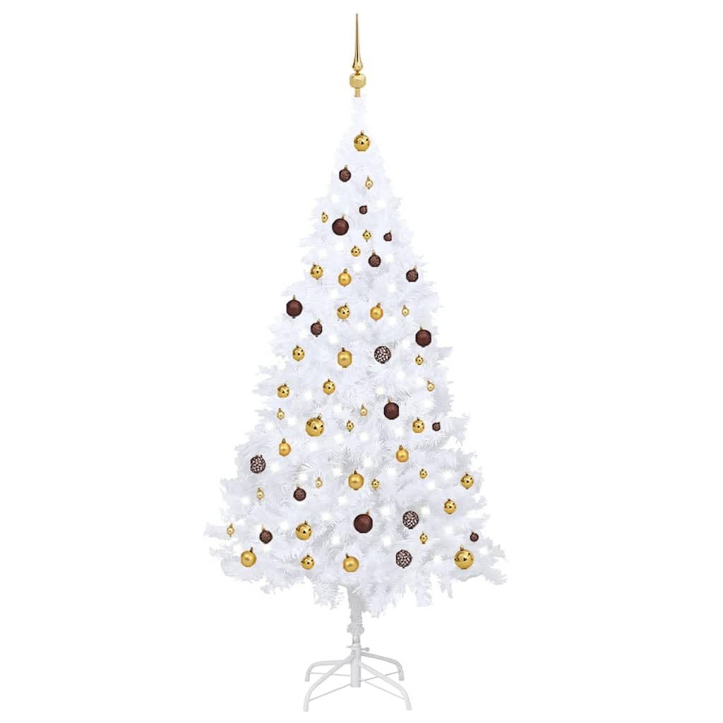 Árbol de Navidad preiluminado blanco de 210 cm con luces y bolas decorativas para el salón