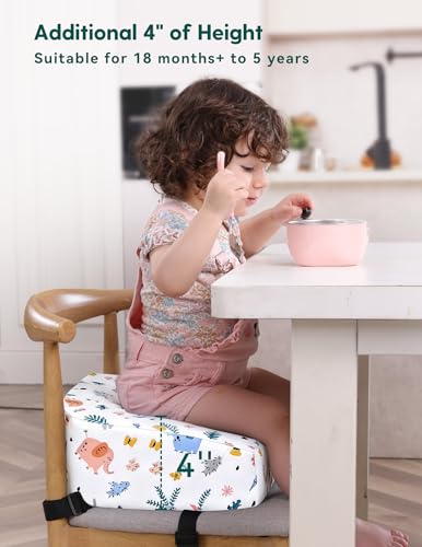 Image of Babelio ErgoUp Booster Seat for Kitchen Chair, Promote Proper Upright Posture, Toddler Booster Seat for Dining Table, Removable & Washable Cover, Suitable for 18 Months to 5 Years, White Elephant