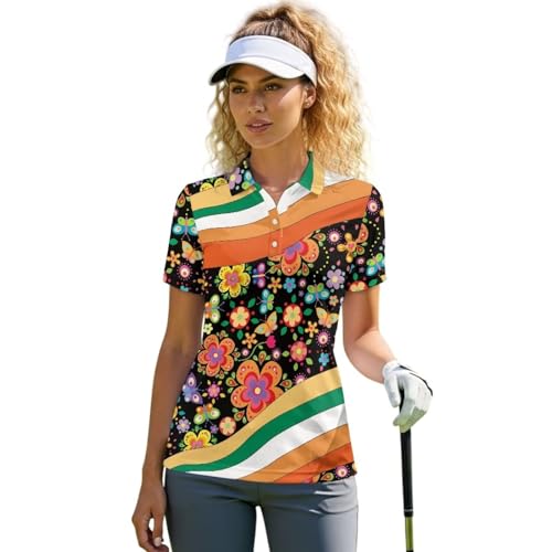 Women's Short Sleeve Golf Shirts Collared 3 Buttons Workout Top Moisture Wicking Clothes Tummy Control Tee