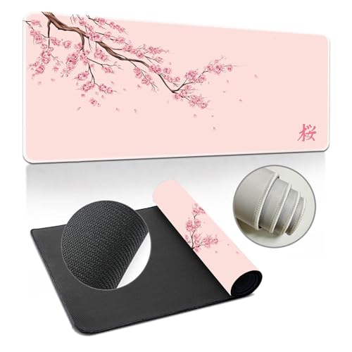 Hearda 3D Tapis de Souris XXL/XL/L, Sakura élégant Tapis de Souris Gamer, Tapis Souris avec Bords Cousus, Tapis de Souris en Base Antidérapante,Convient pour Gaming (Rose,1000x500x3mm)