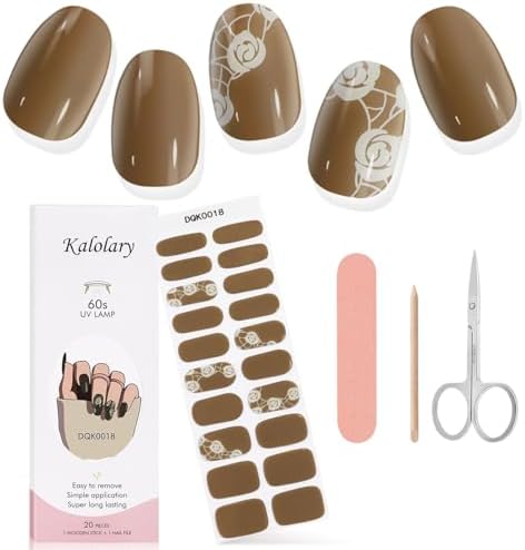 Kalolary Gel Nail Polish Stickers, 20szt. Full Wraps żelowe Paski do Paznokci z Pilnikiem do Paznokci i Sztyftem do Zdobienia Paznokci(Wymagana Lampa UV/LED) (9)