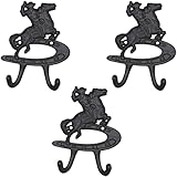 Ontrip Vintage Rustic Cast Iron Cowboy Wall Coat Hooks, Western Cast Iron Wall Hooks 3 Pcs 5.2'', Fa