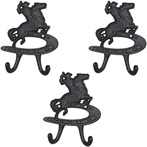 Ontrip Vintage Rustic Cast Iron Cowboy Wall Coat Hooks, Western Cast Iron Wall Hooks 3 Pcs 5.2'', Farmhouse Horse Shoe Vintage Towel Hook For Hats Coats Keys #TOP2