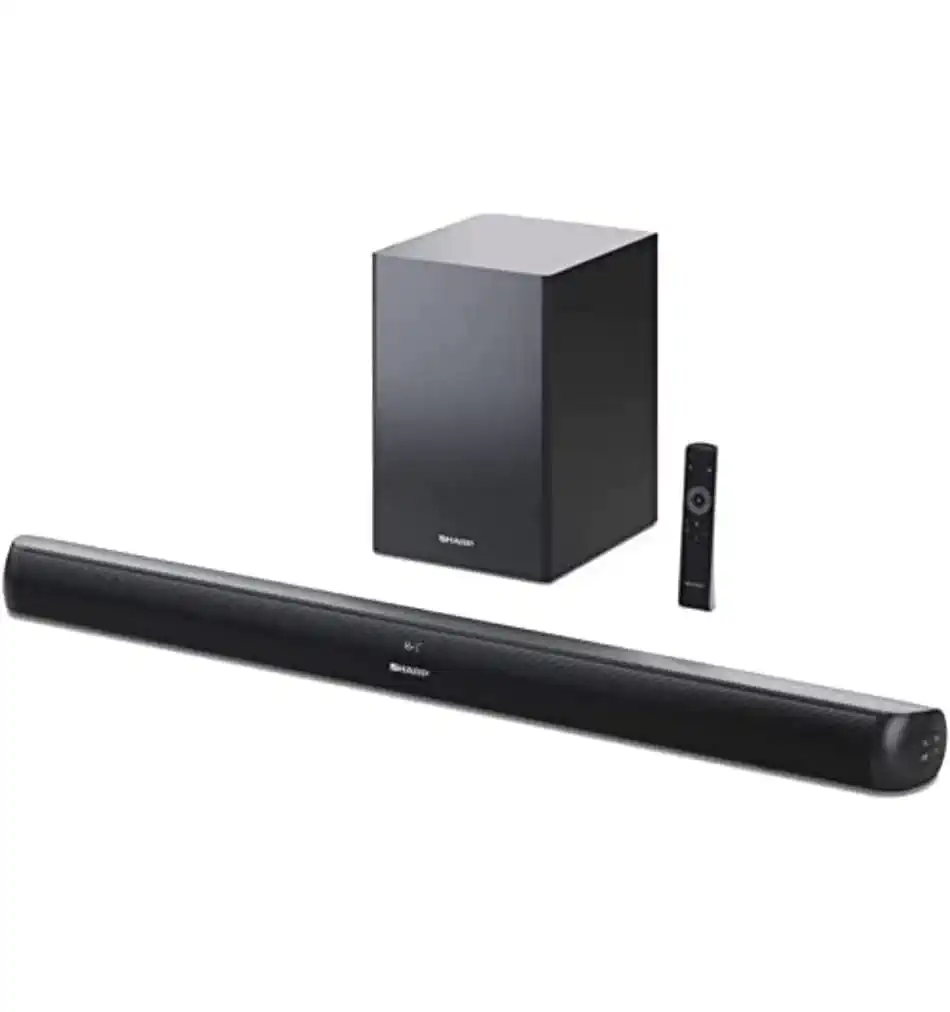 SHARP HT-SBW202 2.1-Kanal-Soundbar mit kabellosem Subwoofer – 200W Gesamtleistung, Bluetooth 4.2, HDMI ARC, USB MP3/WAV-Wiedergabe, optischer Eingang, schlankes Design für Fernseher ab 40 Zoll
