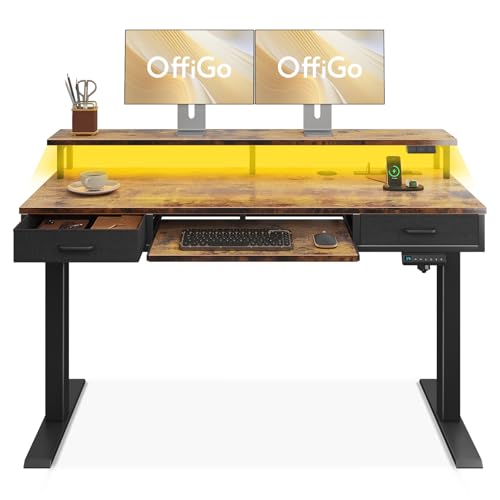 OffiGo Electric Standing Desk with Drawers and Lights