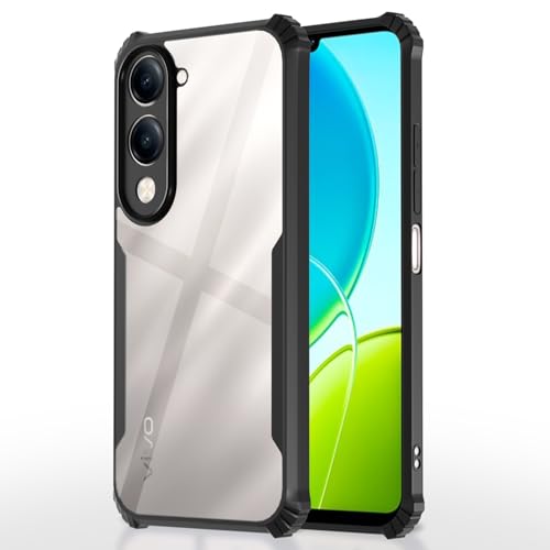 Image of Pikkme Ultra Hybrid Back Cover for iQoo Z10 lite 5G / Vivo T4 lite 5G / Y19 5G / Y19e / Y04 4G / Y29s 5G | Raised Edges |Crystal Clear Transparent | Full Camera Protection Bumper Case (Black)