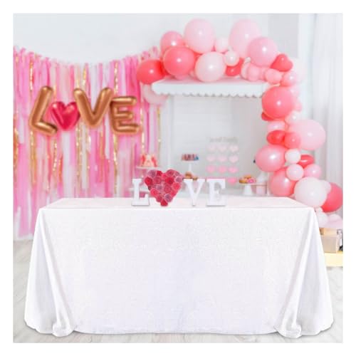 Image of B-COOL 50x80 Inch White Rectangle Sequin Tablecloth Sequins Fabric Sparkly Fabric for Wedding or Banquet Use