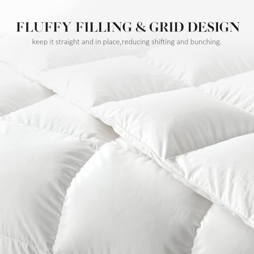 WhatsBedding Feather Down Fiber Comforter,Filled with Feather and Down Fiber, All Season White Luxury Bed Comforter,Ultra Soft 100% Cotton Duvet Insert,King Size 106"x90"